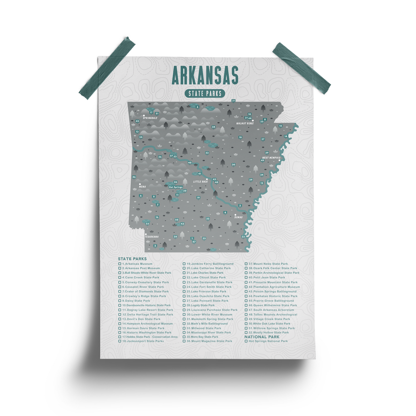 Arkansas State Park Map - Checklist