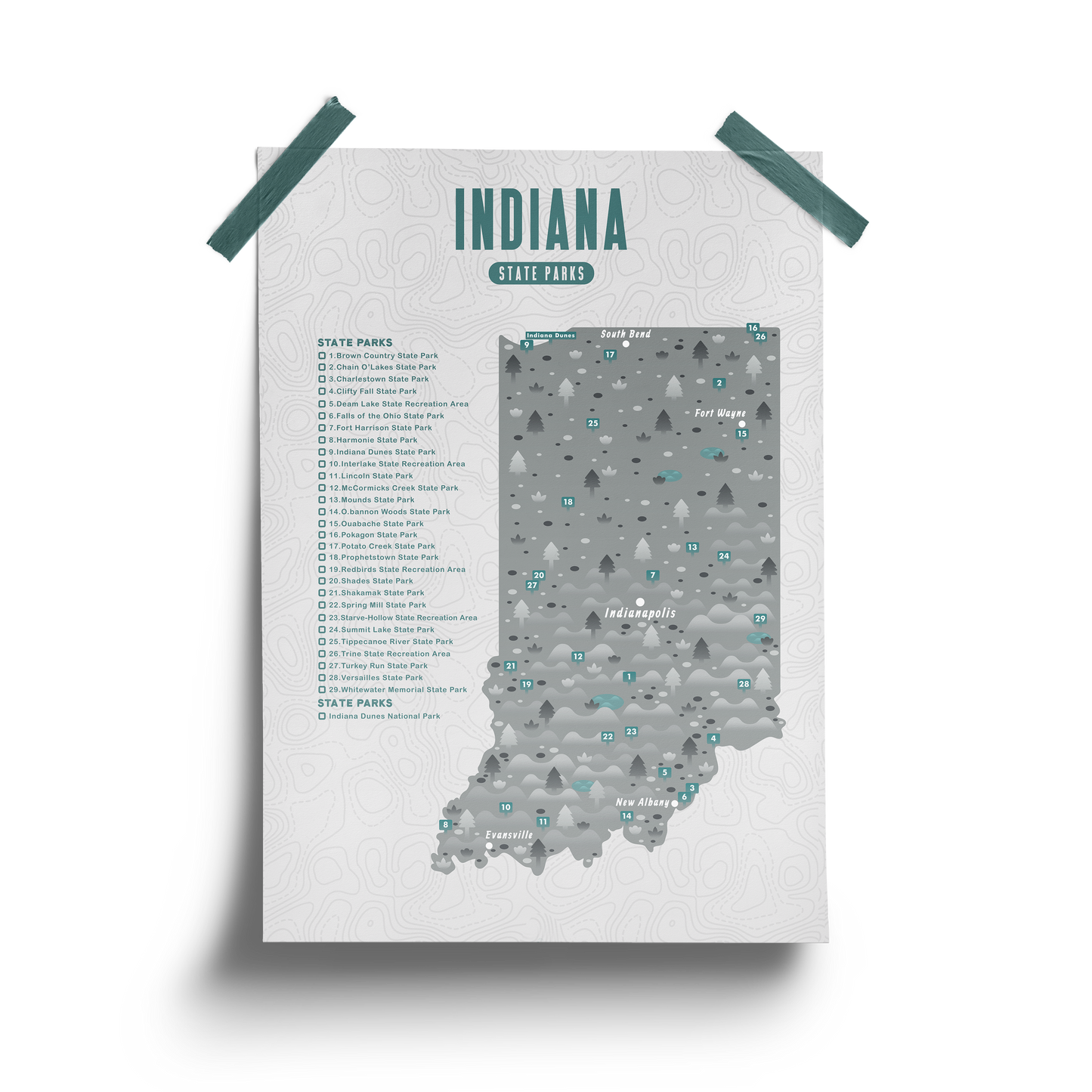 Indiana State Park Map - Checklist