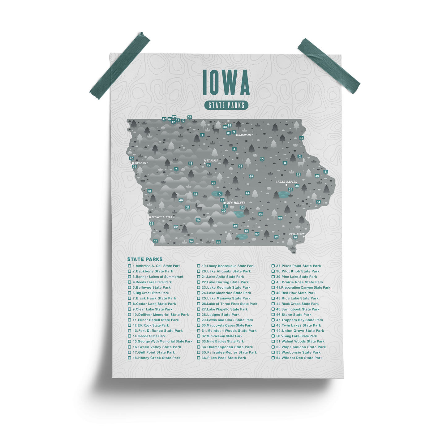 Iowa State Park Map - Checklist