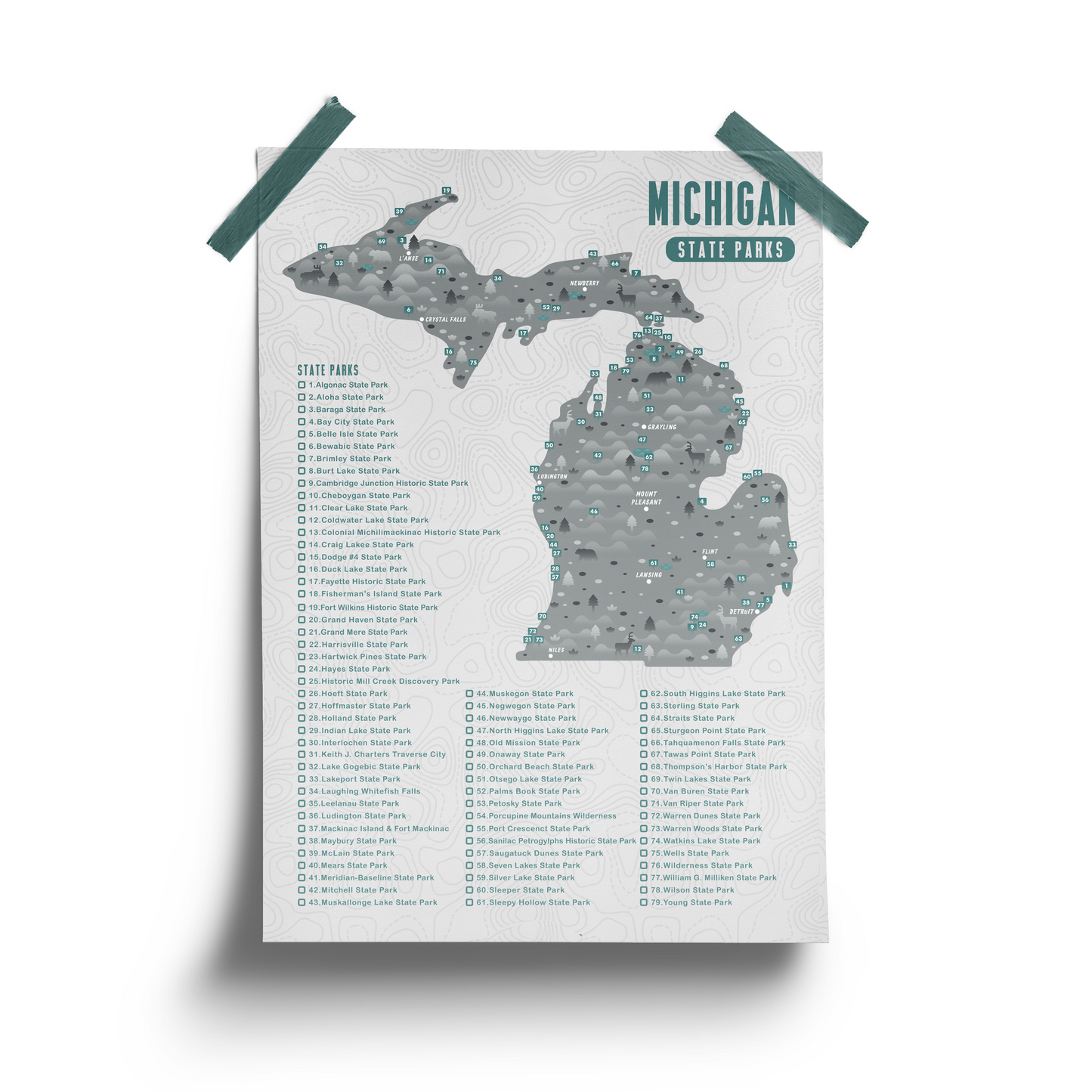 Michigan State Park Map - Checklist