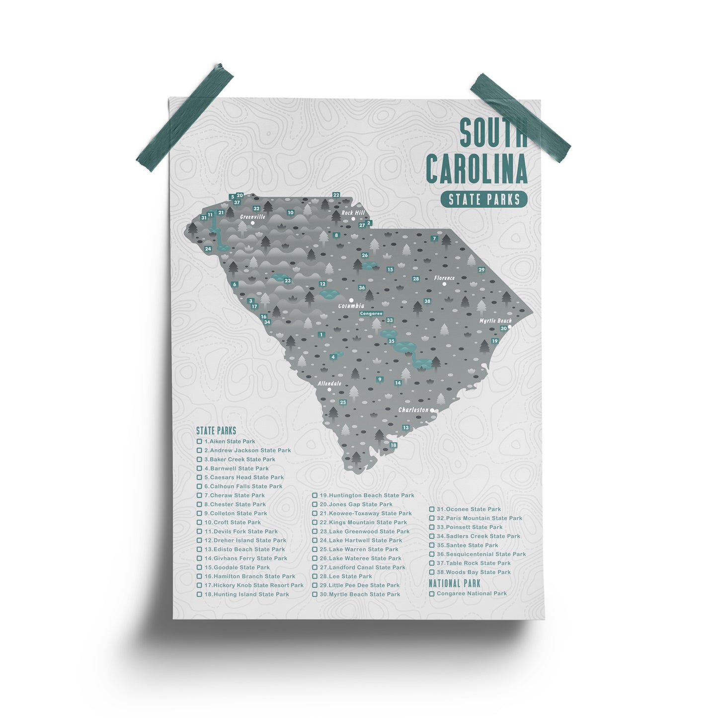 South Carolina State Park Map - Checklist