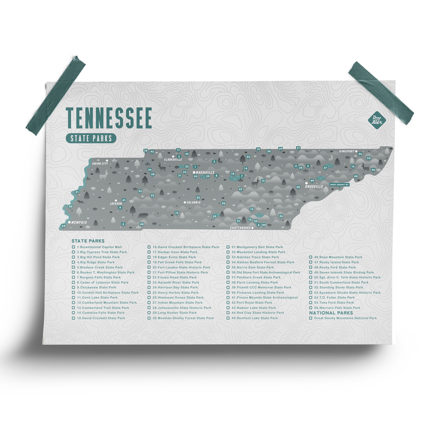 Tennessee State Park Map - Checklist