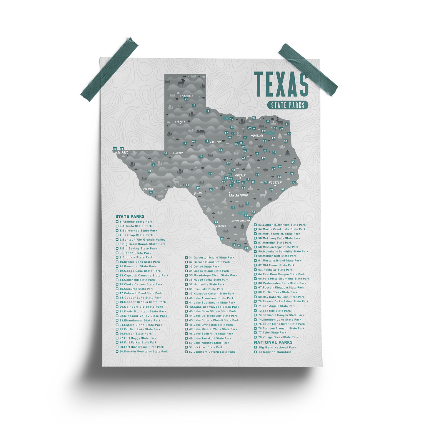 Texas State Park Map - Checklist
