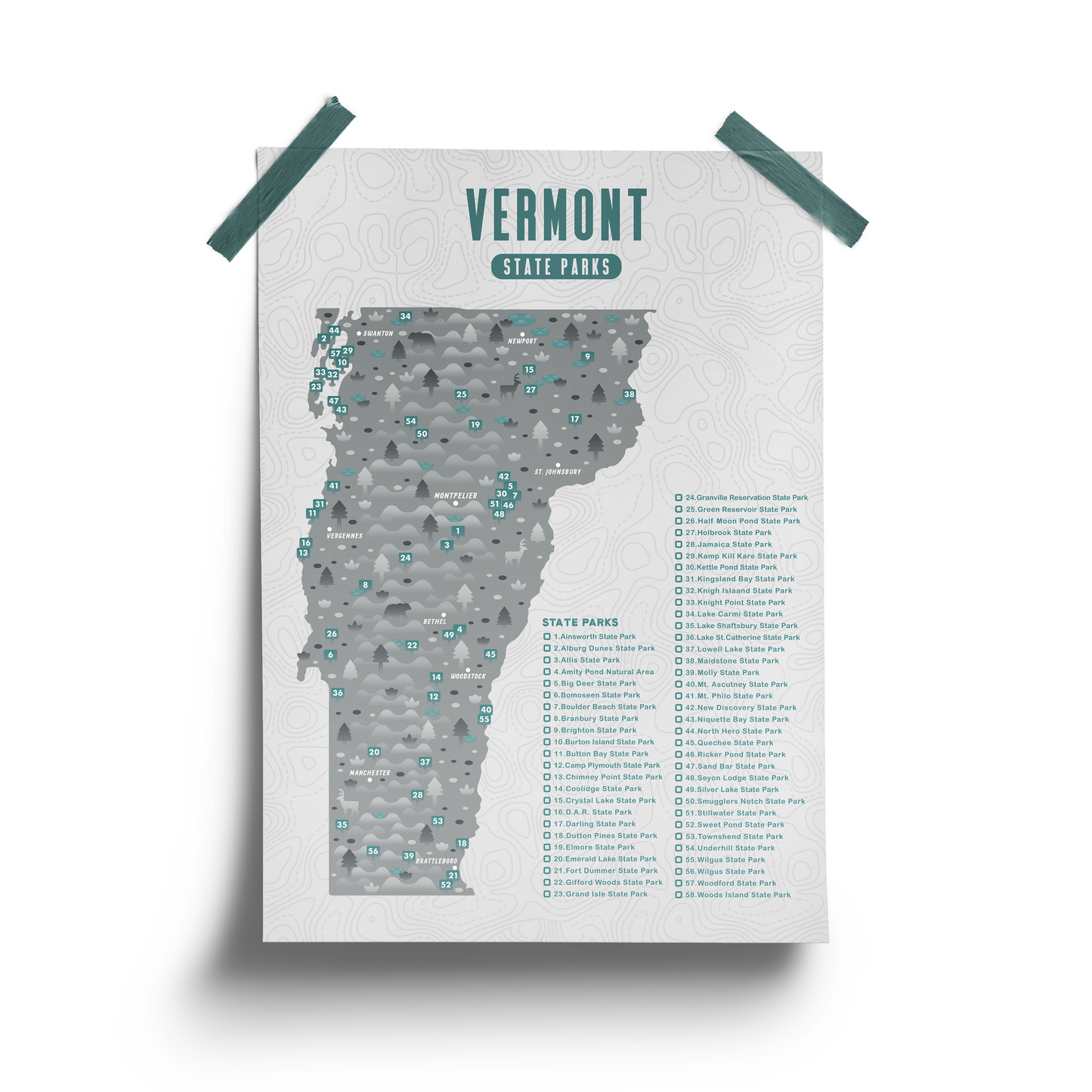 Vermont State Park Map - Checklist