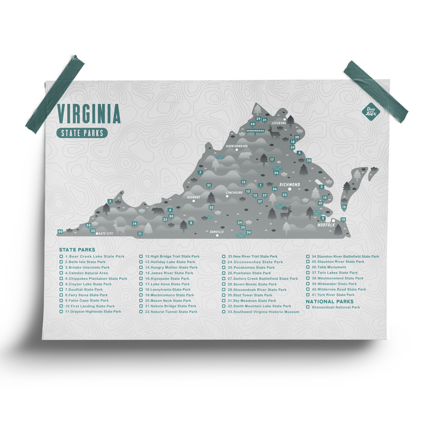 Virginia State Park Map - Checklist