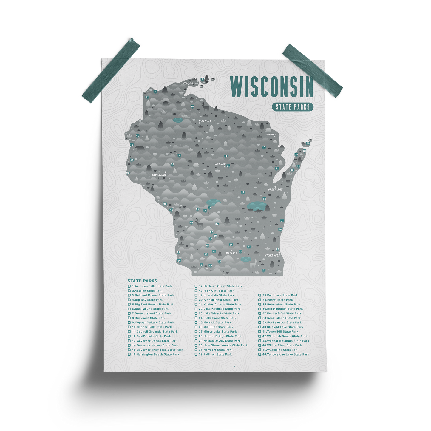 Wisconsin State Park Map - Checklist